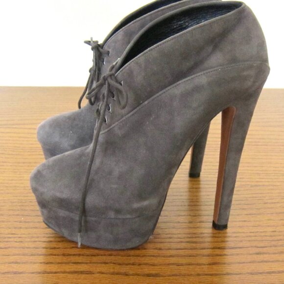 ALAIA PARIS BEAU GRAY SUEDE LACE UP PLATFORM ANKLE BOOTS HEELS - Picture 9 of 9